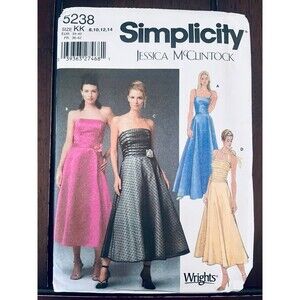 Simplicity 5238 Strapless Spaghetti Strap Prom Formal Dresses McClintock Sz 8-14